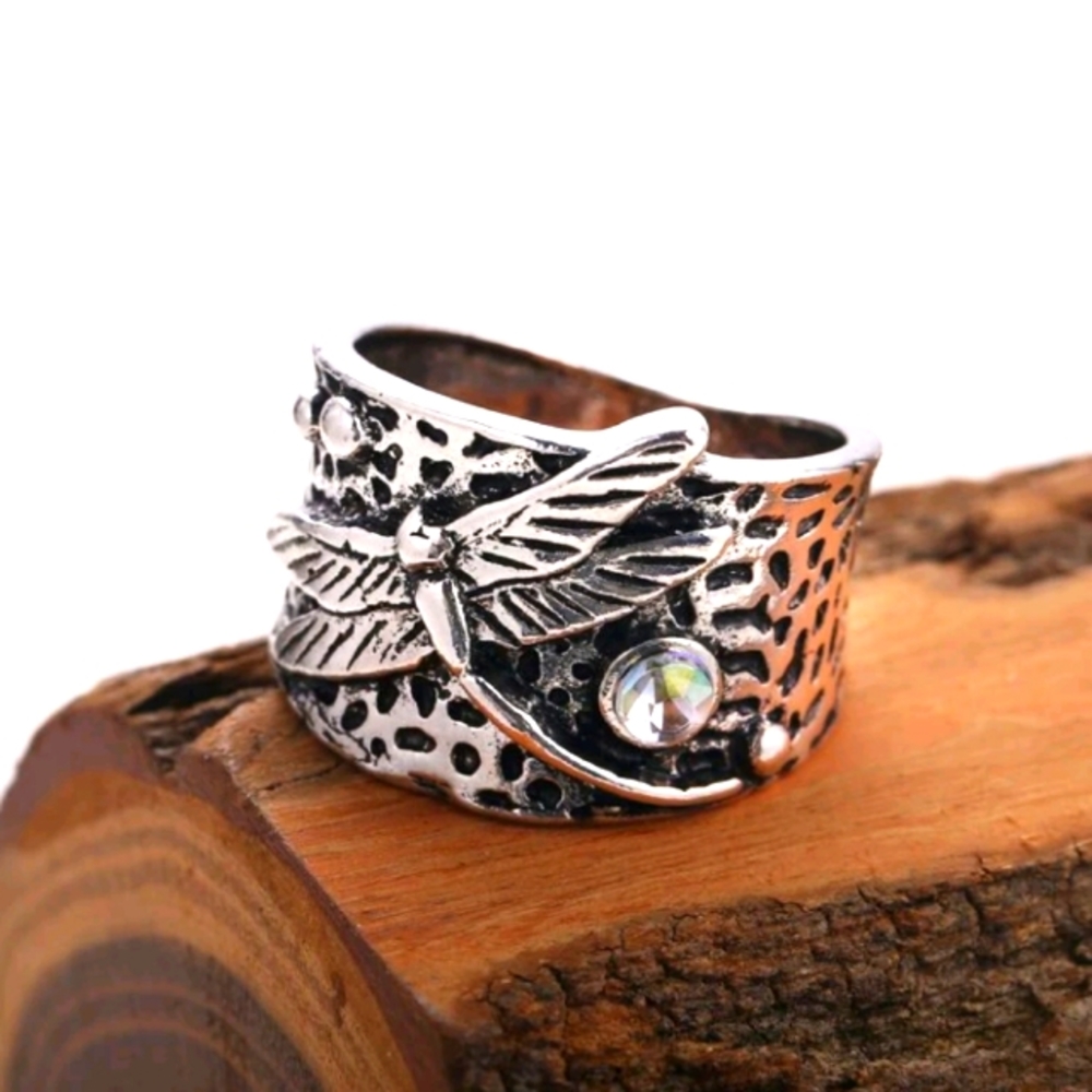 SILVER DRAGONFLY RING NEW SIZE 6